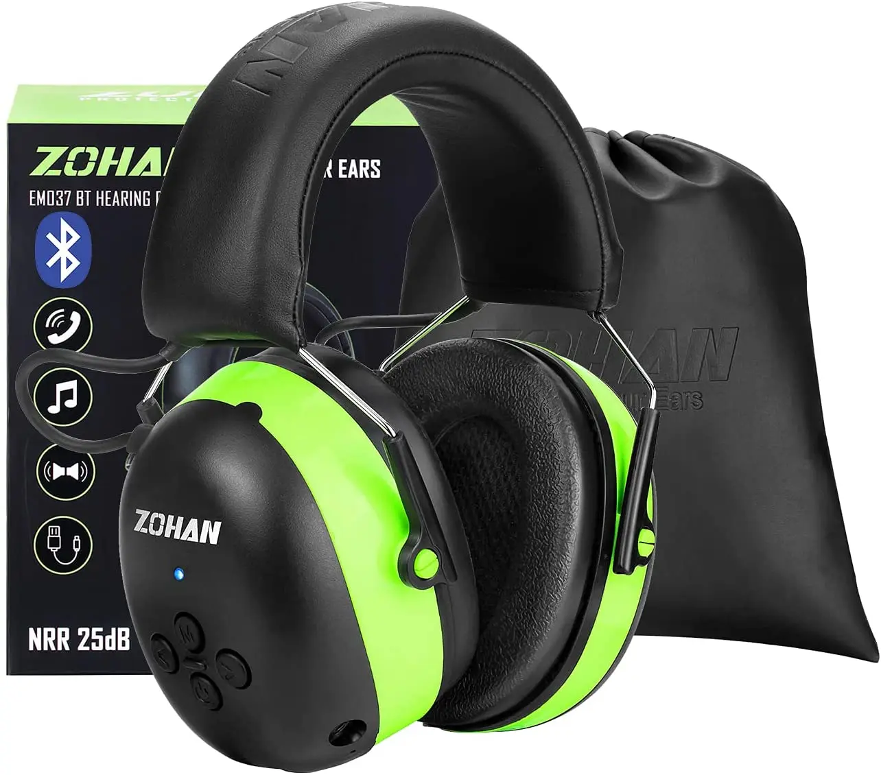 ZOHAN Hearing Protection Bluetooth Headphone Earmuffs Headphones Safety Noise Reduction 25dB NRR Protector for Mowing Music