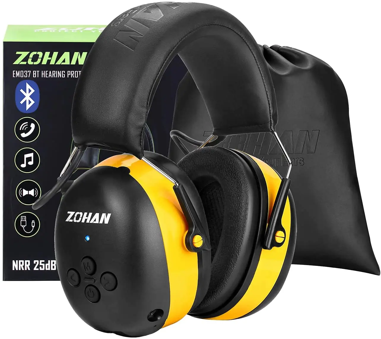 ZOHAN Hearing Protection Bluetooth Headphone Earmuffs Headphones Safety Noise Reduction 25dB NRR Protector for Mowing Music