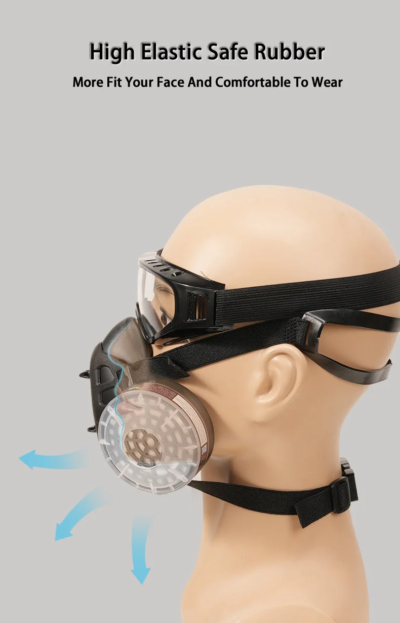 Black Half Face Gas Respirator Industrial Gas Mask P-A-1 Filtering Cartridge For Painting Spraying Welding Breath Protection