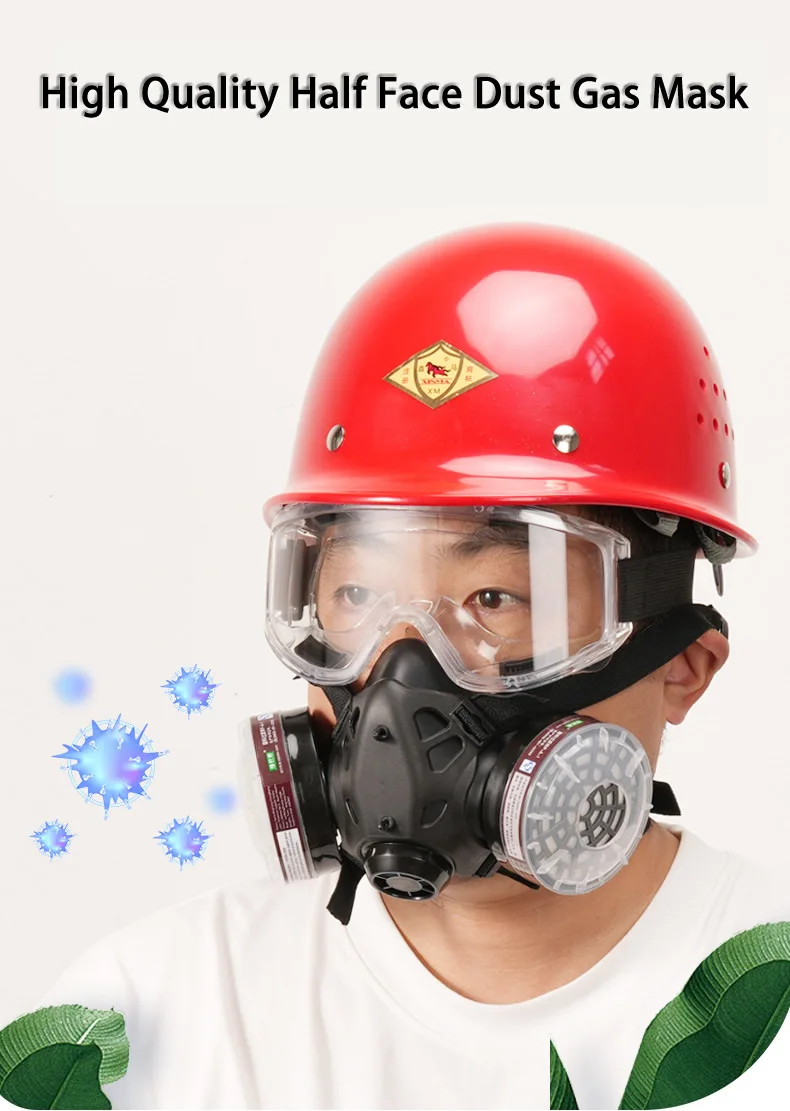 Black Half Face Gas Respirator Industrial Gas Mask P-A-1 Filtering Cartridge For Painting Spraying Welding Breath Protection