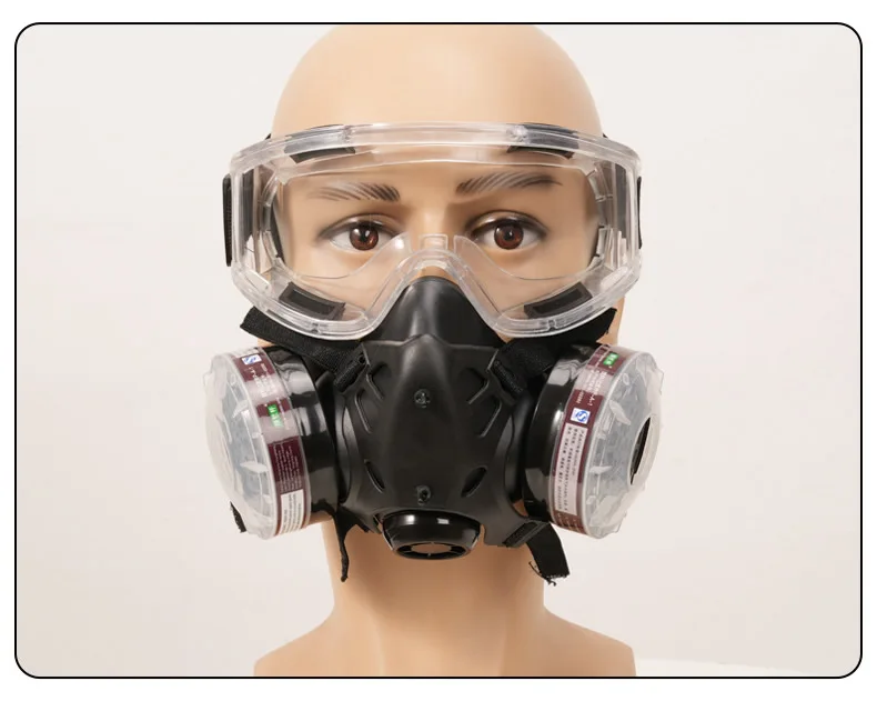 Black Half Face Gas Respirator Industrial Gas Mask P-A-1 Filtering Cartridge For Painting Spraying Welding Breath Protection
