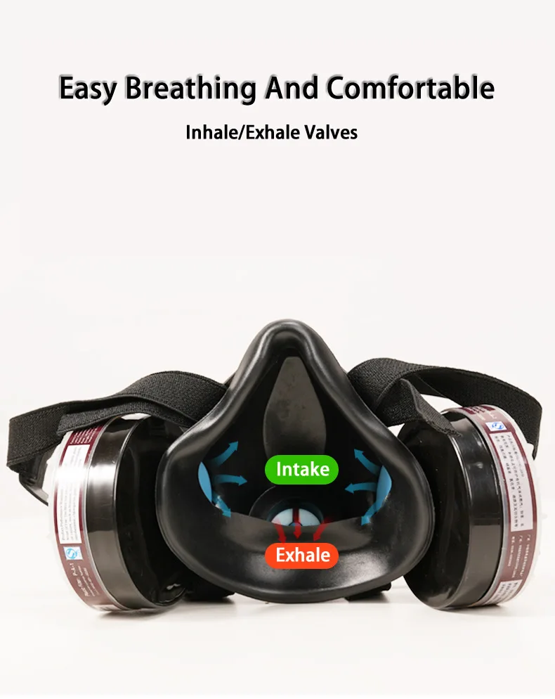 Black Half Face Gas Respirator Industrial Gas Mask P-A-1 Filtering Cartridge For Painting Spraying Welding Breath Protection