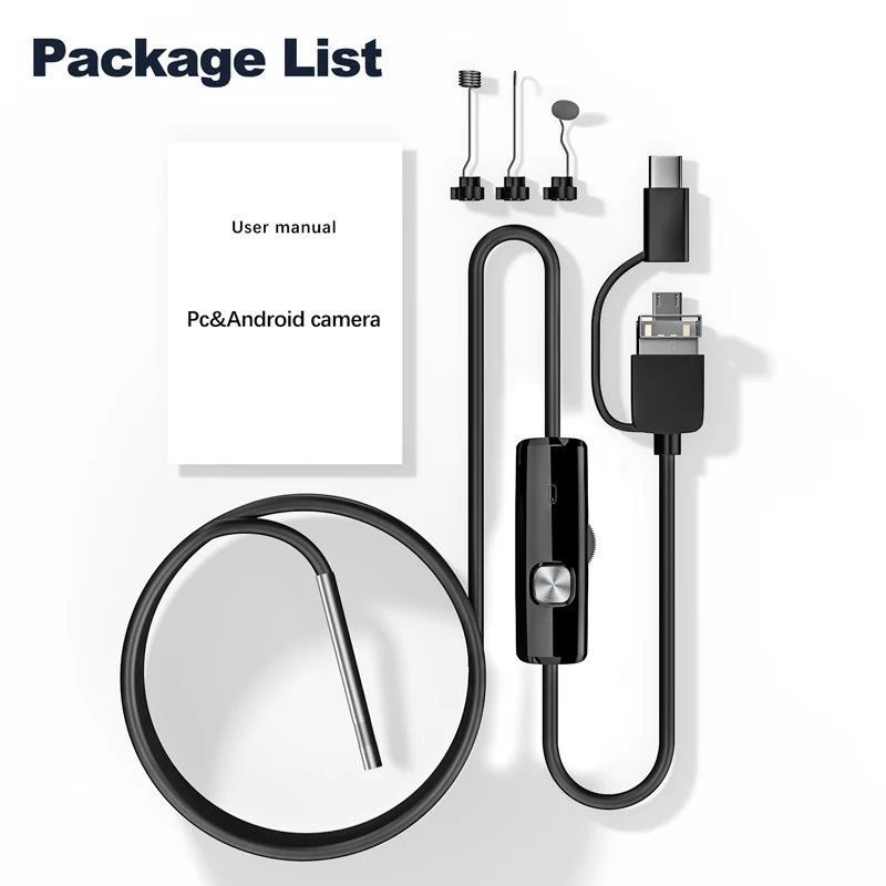 VISHRT Industrial Endoscope Camera for Android 720P 3.9mm 8mm IP67 Waterproof Lens Pipe Inspection Borescope Camera for Mobile