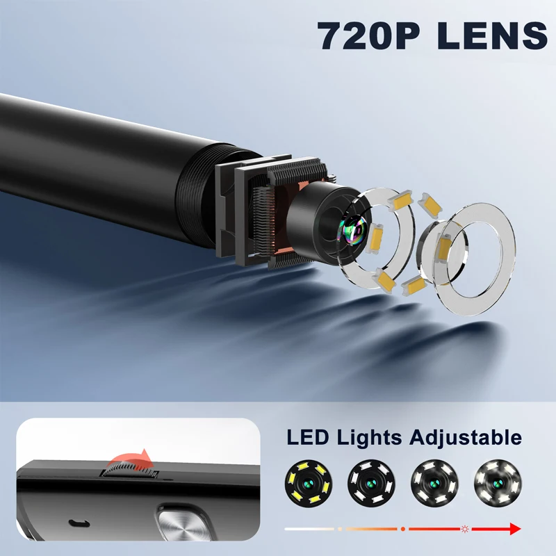 VISHRT Industrial Endoscope Camera for Android 720P 3.9mm 8mm IP67 Waterproof Lens Pipe Inspection Borescope Camera for Mobile