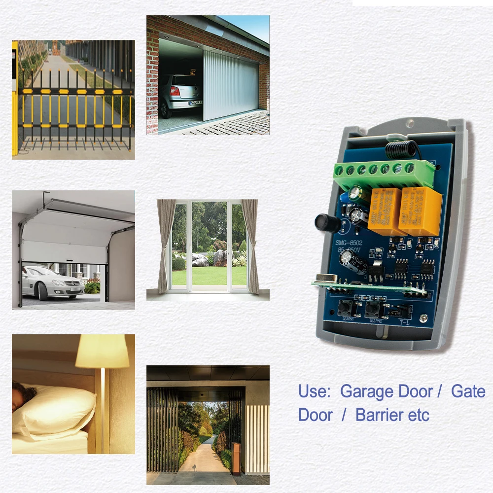 2CH Universal 433.92 MHz Garage Door Remote Control Receiver 433MHz Switch DC AC 7-32V 85-250V 220V 2 Channels RF Relay Module