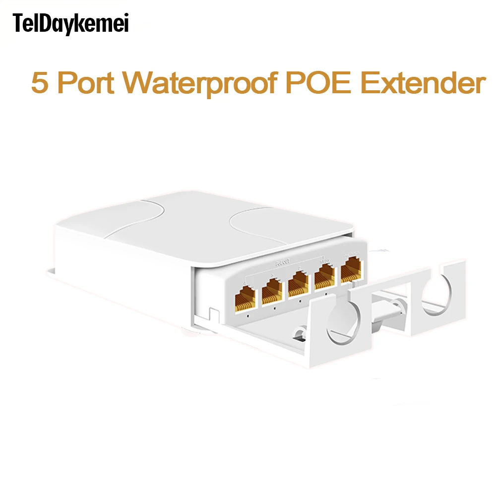 5 Port Waterproof POE Extender 4 Port Repeater 100/1000Mbps Outdoor Network IP55 VLAN 44-57V for POE Camera Wierless AP