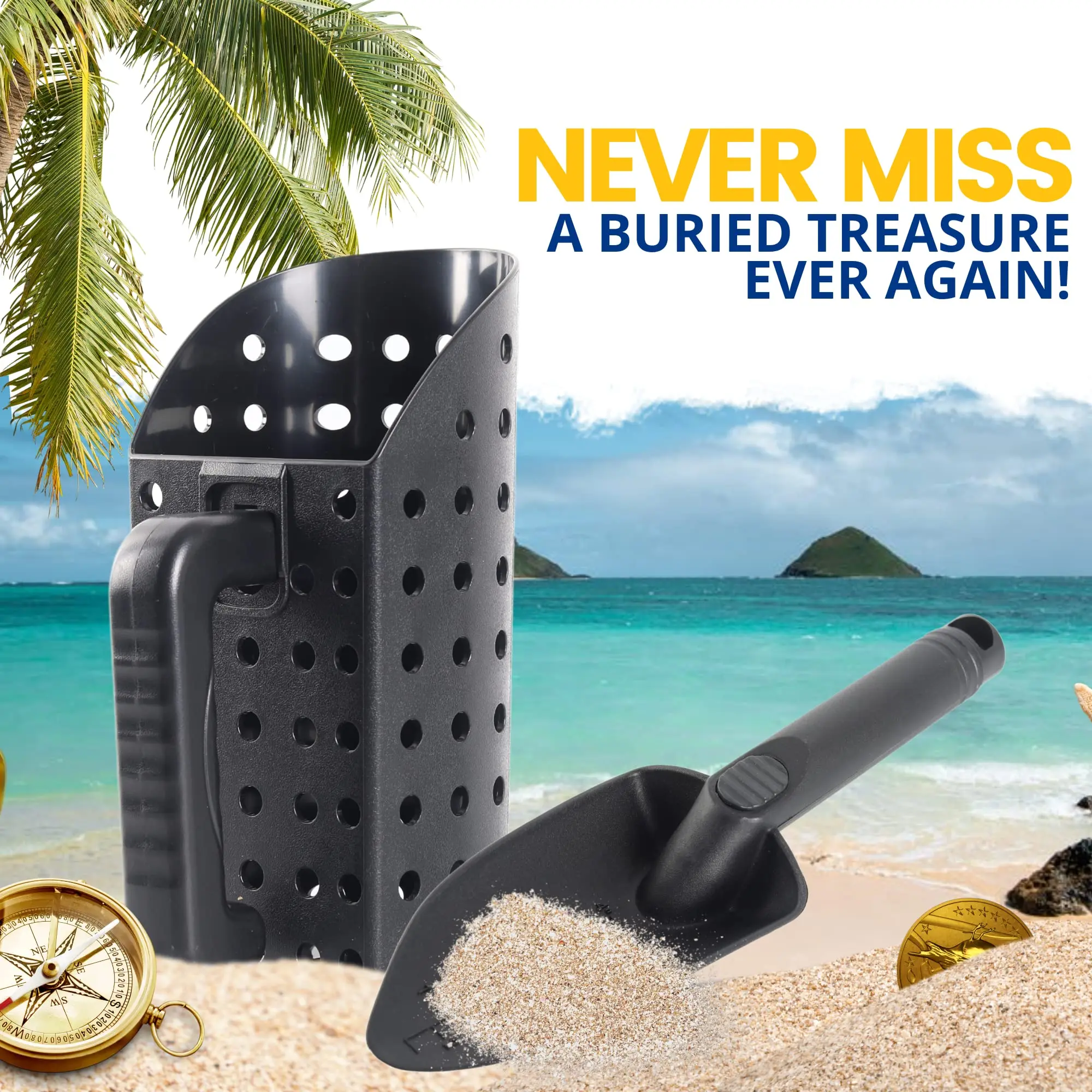 Metal Detector ABS Sand Scoop Shovel Set Steel Beach Digging Filter Underground Metal Treasure Detecting