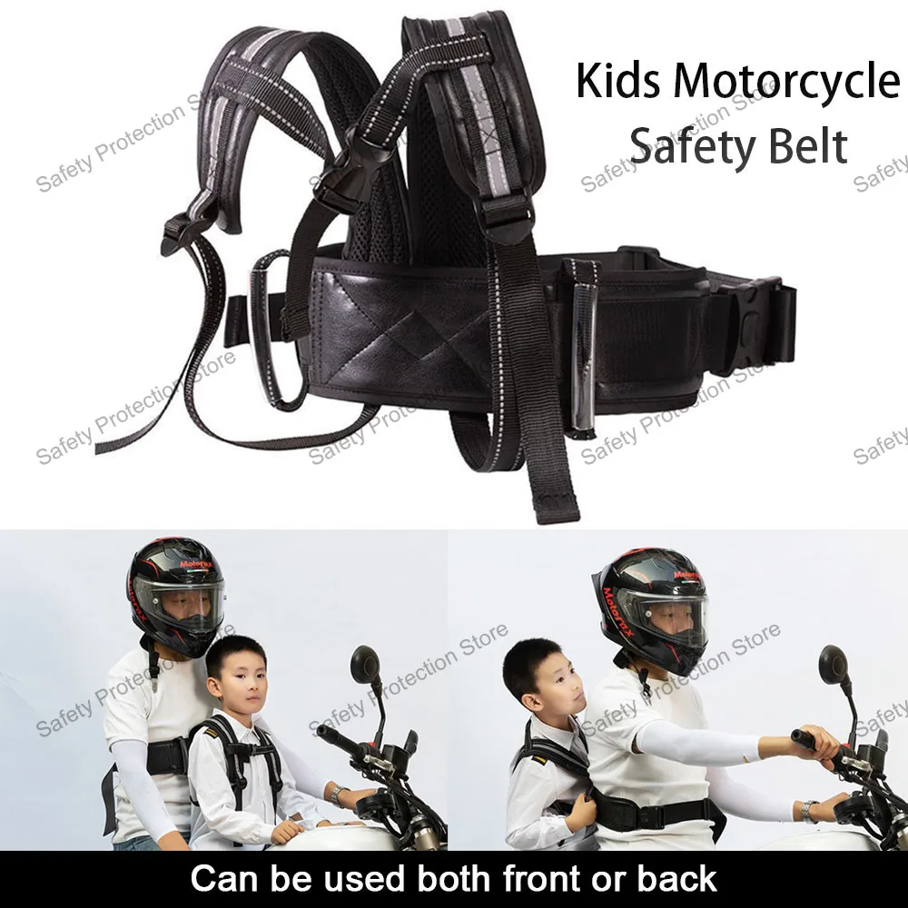 Kids Motorcycle Safety Belt Child Adjustable Reflective Rear Seat Grab Handle Strap Motorcycle Breathable Harness Anti-Drop