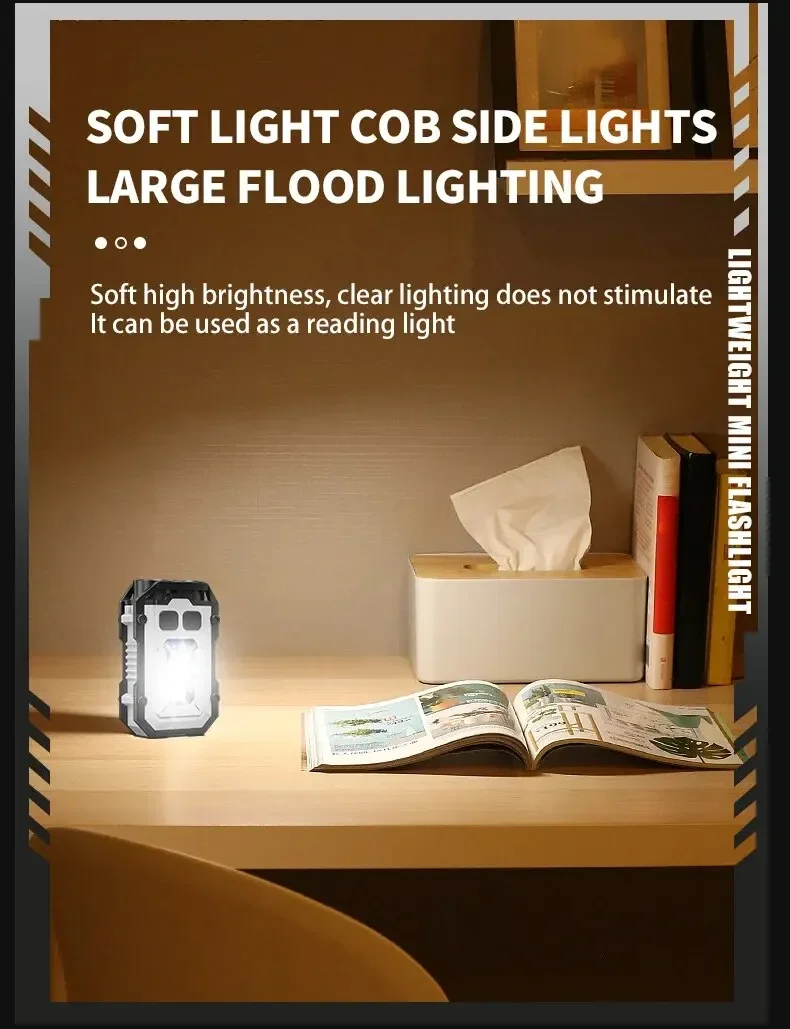 Super Bright Powerful Pocket Torch Light LED Multifunctional Linterna Magnetic COB LED EDC Mini Keychain Flashlight Rechargeable