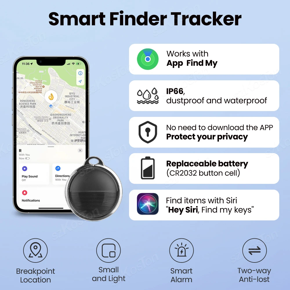 GPS Tracker For IOS Smart Bluetooth-compatible Mini GPS Locator Wallet Key Finder Anti Lost Device Work with Find My APP