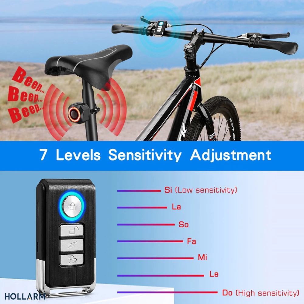 Hollarm Smart Bike Taillight Alarm Anti Theft Burglar Bicycle Light Alarm USB Charge Smart Brake Sensing Remote Control Tail Lam