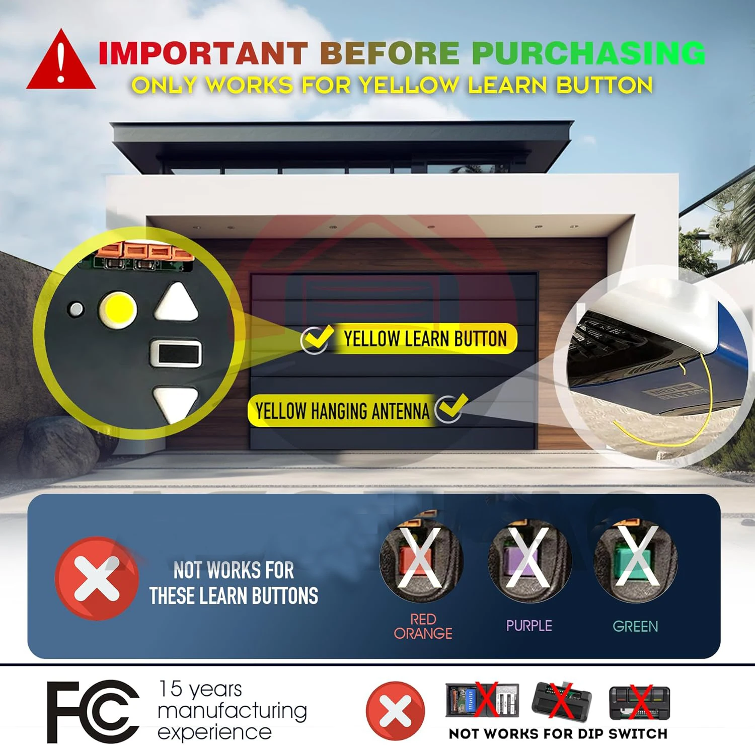 Universal 891LM Garage Door Opener Remote Security+ 2.0 MyQ Yellow Learn Button Replacement Garage Door Remote