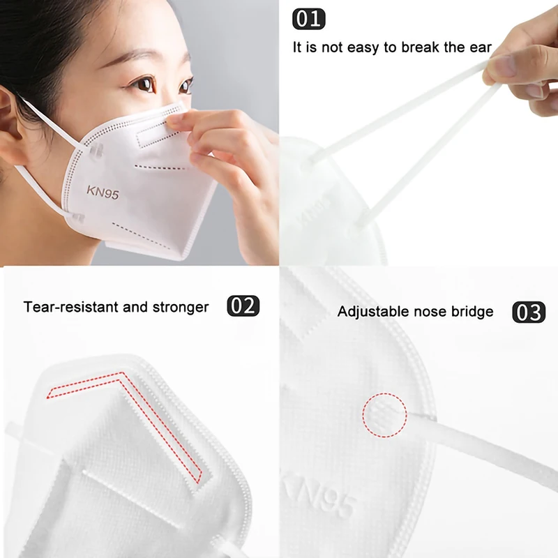 FFP2 Face Mask KN95 Facial Mascarillas 5 Layers Filter Masks Filtration Mouth Mask White Adult Protective Respirator Black Masks