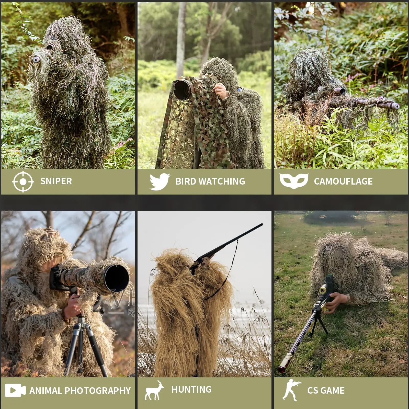 JOAXOR Ghillie Suit Gilly Hunting Suits Pants 3D Leaf Camo Camouflage Coveralls Youth Adult Lightweight Clothes