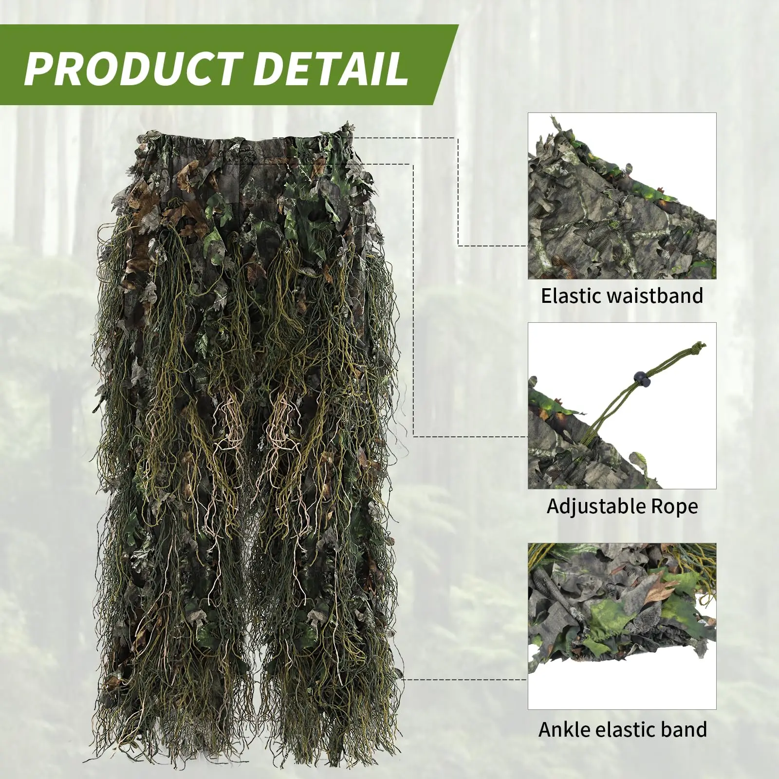 JOAXOR Ghillie Suit Gilly Hunting Suits Pants 3D Leaf Camo Camouflage Coveralls Youth Adult Lightweight Clothes