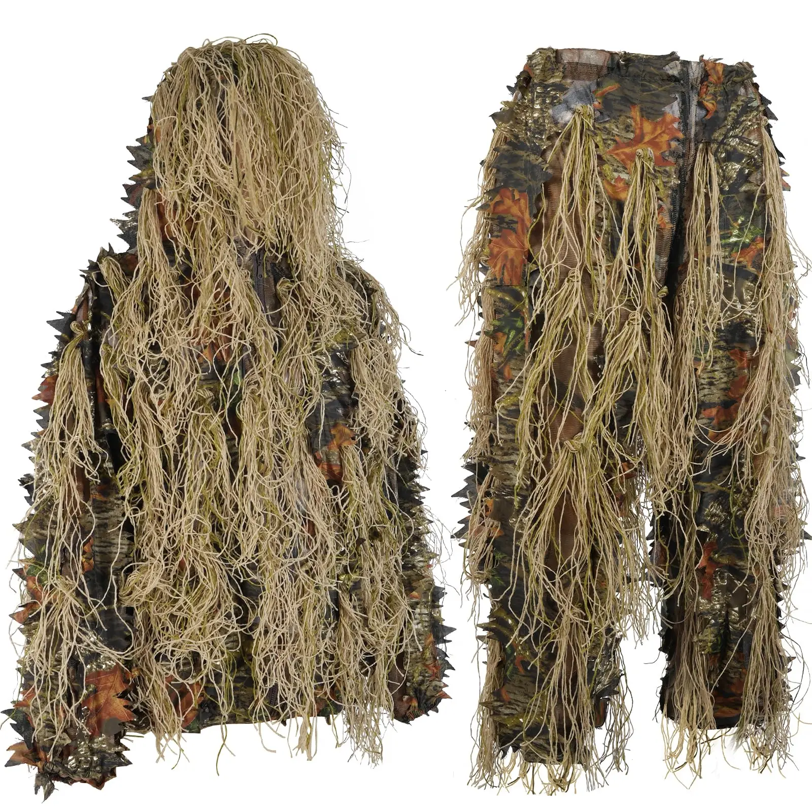 JOAXOR Ghillie Suit Gilly Hunting Suits Pants 3D Leaf Camo Camouflage Coveralls Youth Adult Lightweight Clothes