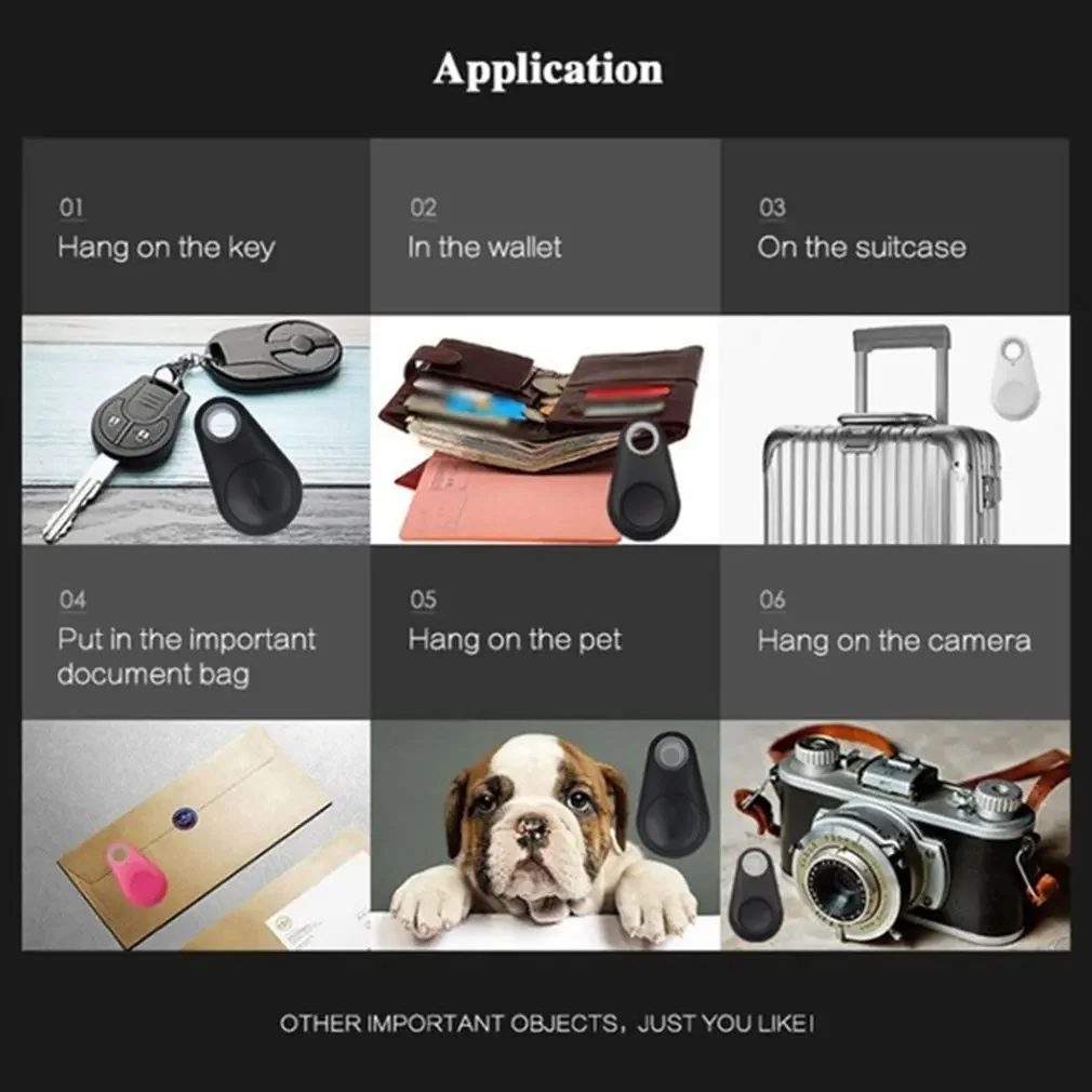 Mini Fashion Smart Dog Pets Bluetooth 4.0 GPS Tracker Anti-lost Alarm Tag Wireless Child Bag Wallet Key Finder Locator