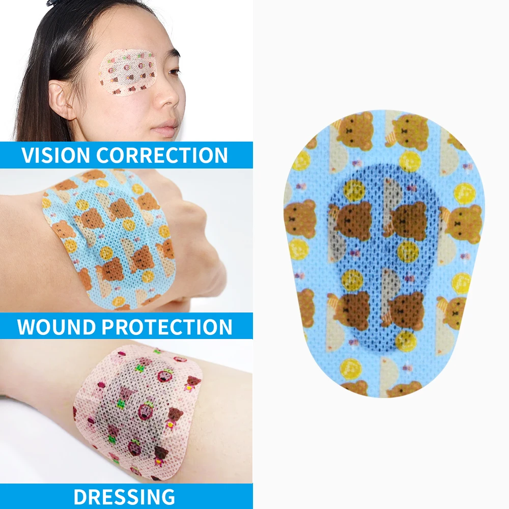 60Pcs 3 Color Cartoon Adhesive Eye Patches Bandage Kids Girls Boys Eye Pad Band Aid Breathable Amblyopia Lazy Eye Protect Eyesig