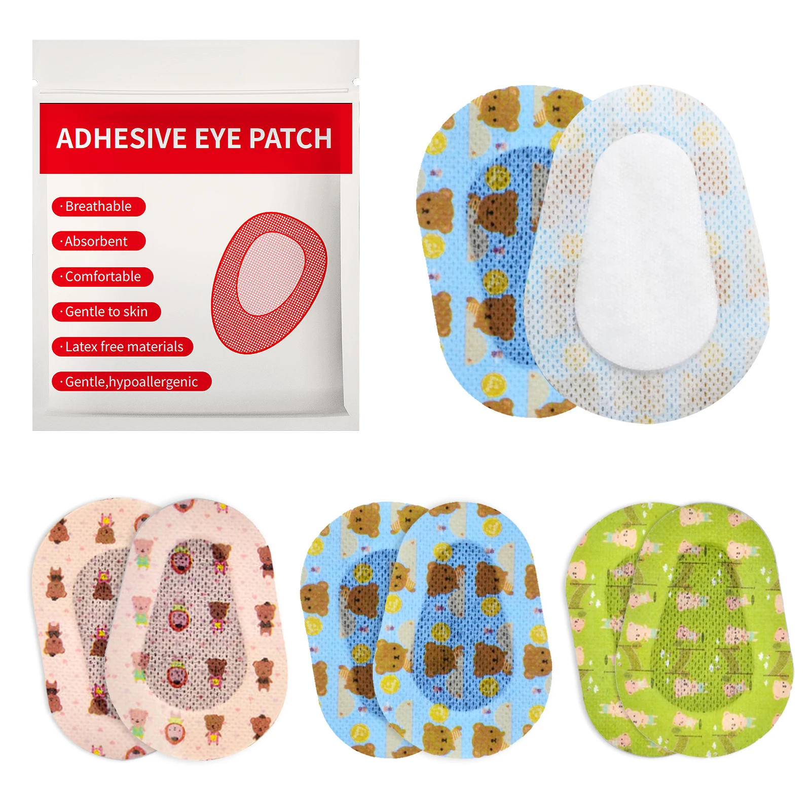 60Pcs 3 Color Cartoon Adhesive Eye Patches Bandage Kids Girls Boys Eye Pad Band Aid Breathable Amblyopia Lazy Eye Protect Eyesig