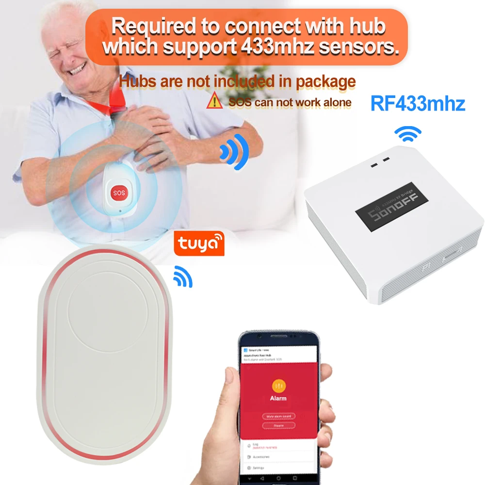 Topvico1/2/3pcs SOS Panic Button RF 433mhz Emergency Button Elderly Alarm Keychain Controller Old People GSM WIFI Home Alarm