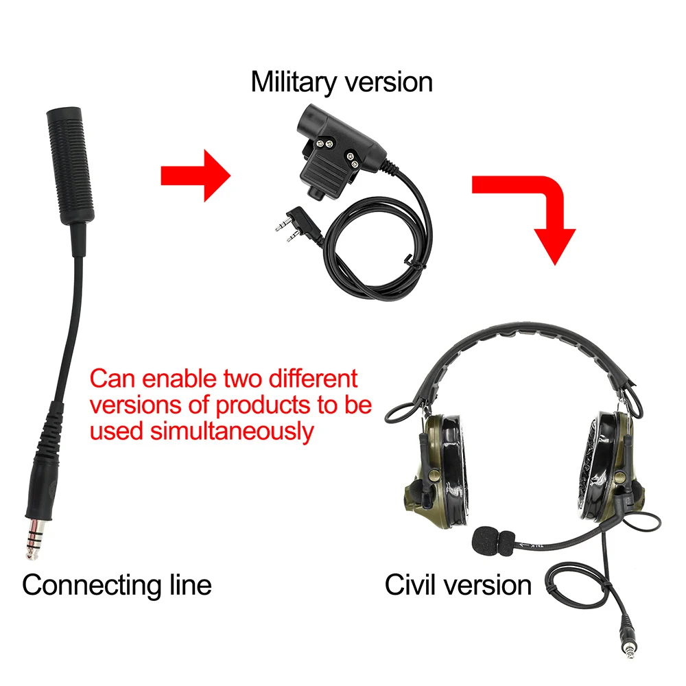 U-174 NATO/Military To Civilian Tactical Headset PTT Adapter Cable, for PTT Connection To The Original Military-defined Headset