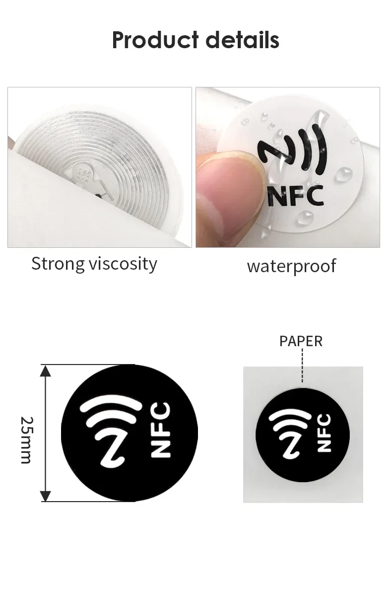 6pcs NFC Ntag213 Ntag215 Ntag216 TAG Sticker 213 13.56MHz Universal Label RFID Token Patrol Ultralight for Amiibo Etc