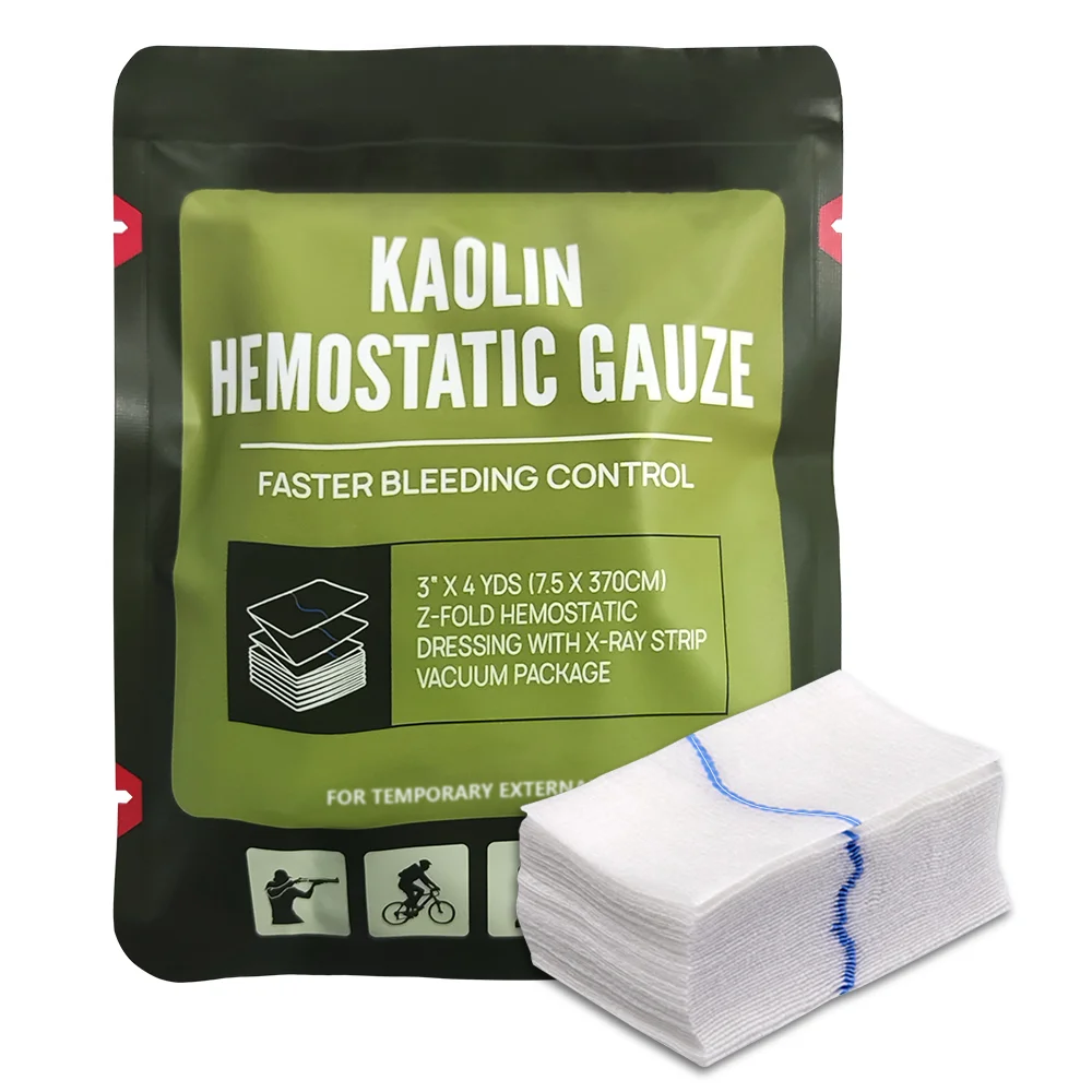 Hemostatic Kaolin Gauze Combat Emergency Trauma Z-Fold Soluble For Ifak Tactical First Aid Kit Wound Dressing