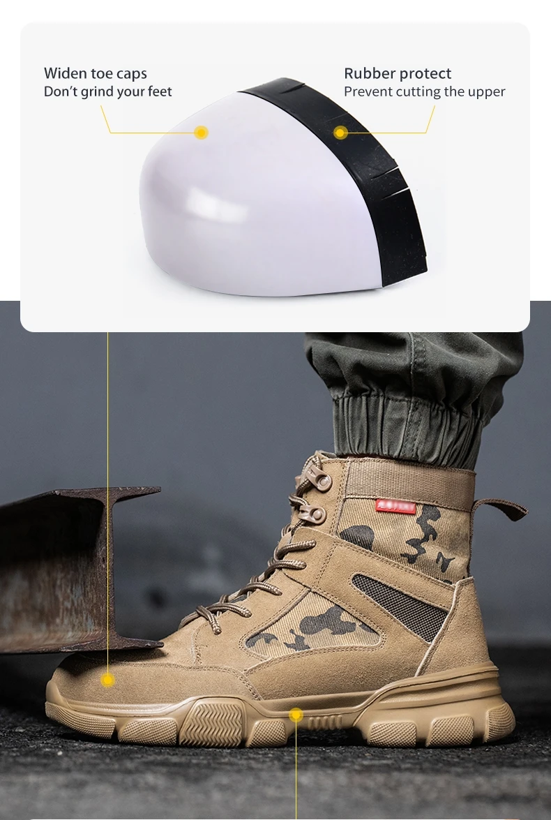 Outdoor Men Work Boots Safety Shoes Anti-puncture Safety Boot Work Steel Toe Shoes Indestructible Desert Combat Boots Protective