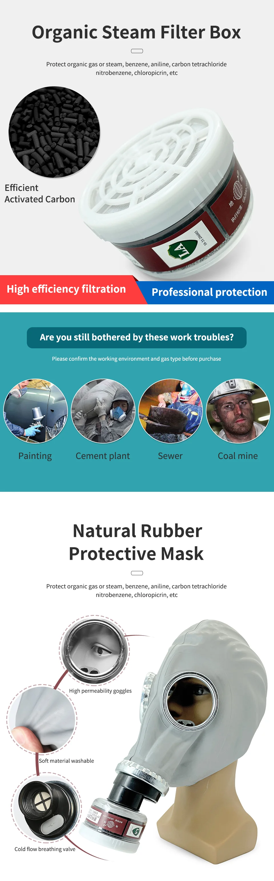 Chemical Resin Mask Industrial Safety Full Face Gas Mask Paint Workplace Safety Carbon Filter Box Dust Respirator Silicone large