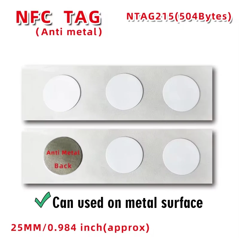 10Pc RFID Label Anti-Metal Ntag215 Tag on-Metal NFC Stickers Rewritable Sticker NFC Tag for All NFC-Enabled Cell Phones Devices