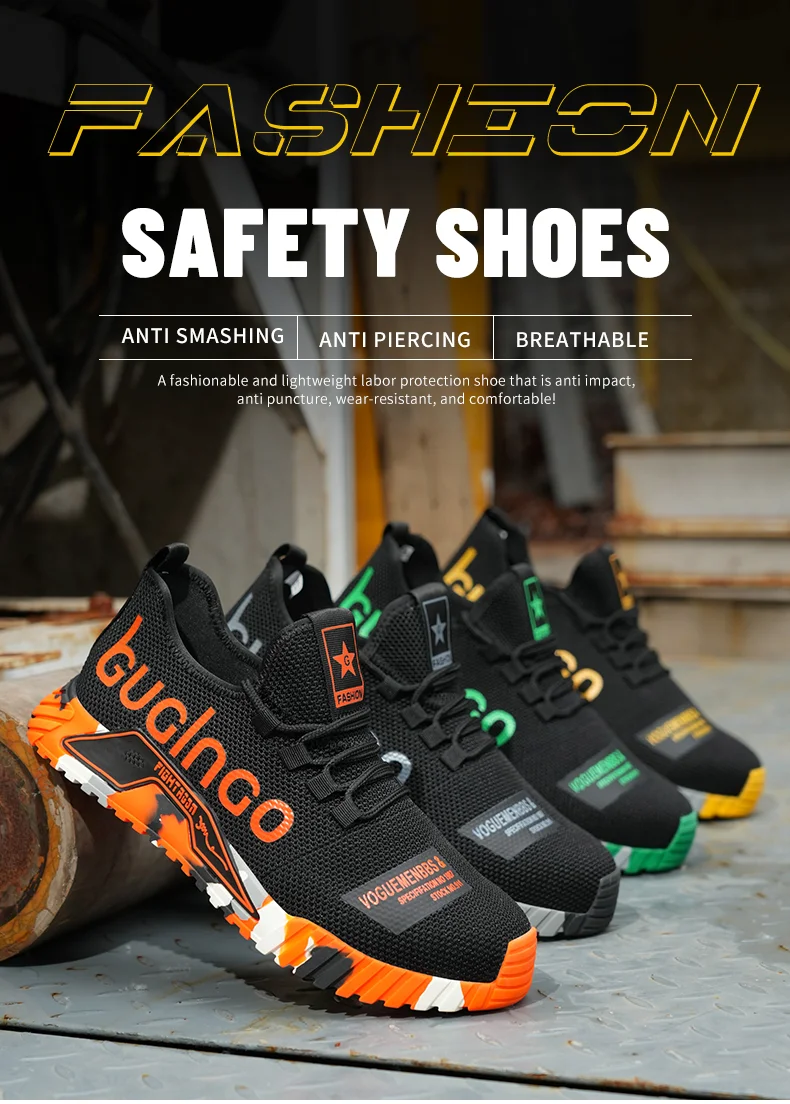 Fashion Sports Shoes Work Boots Puncture-Proof Safety Shoes Men Steel Toe Shoes Security Protective Shoes Indestructible