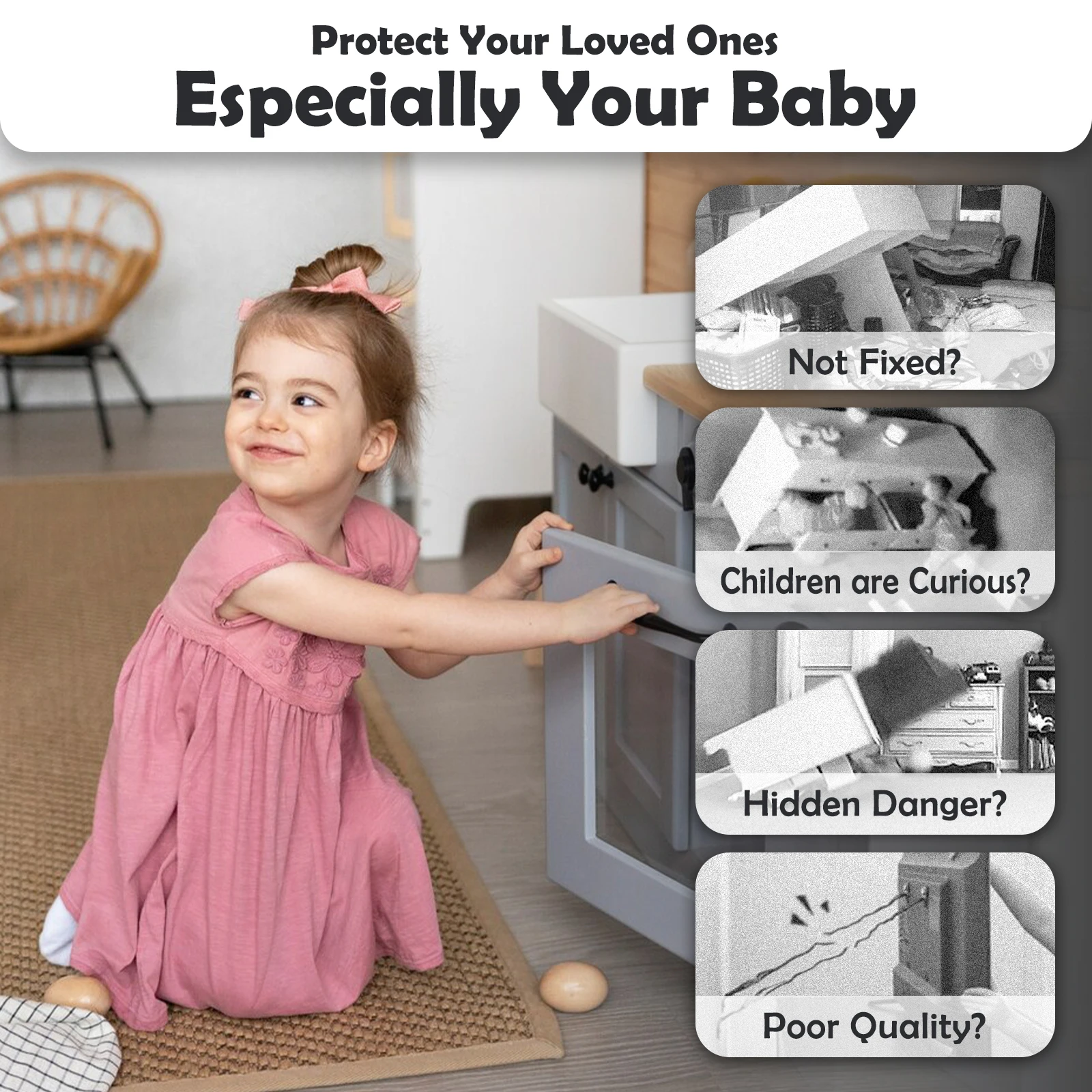 Safety Strap Anti Tip Straps for TV and Furniture Adjustable Anti Tip TV Strap Baby Proofing Child Safety Metal Connectors Clamp