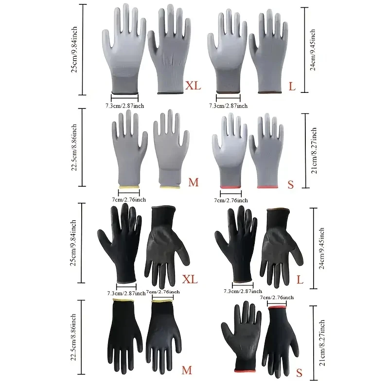 12 Pair Black /Grey/ Horticulture Gloves Safety Work Gloves Repair Gloves Palm Coated Gloves Carpenter Repairman Supplies