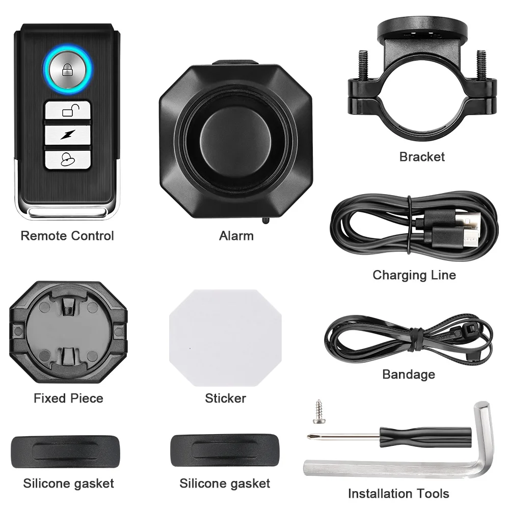 Awapow Bicycle Alarm Remote Control Bike Anti Theft Vibration Alarm 110dB Motorcycle Bicycle Detector USB Rechargeable