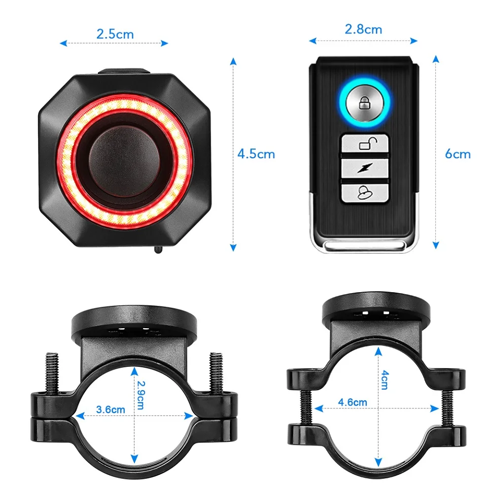 Awapow Bicycle Alarm Remote Control Bike Anti Theft Vibration Alarm 110dB Motorcycle Bicycle Detector USB Rechargeable