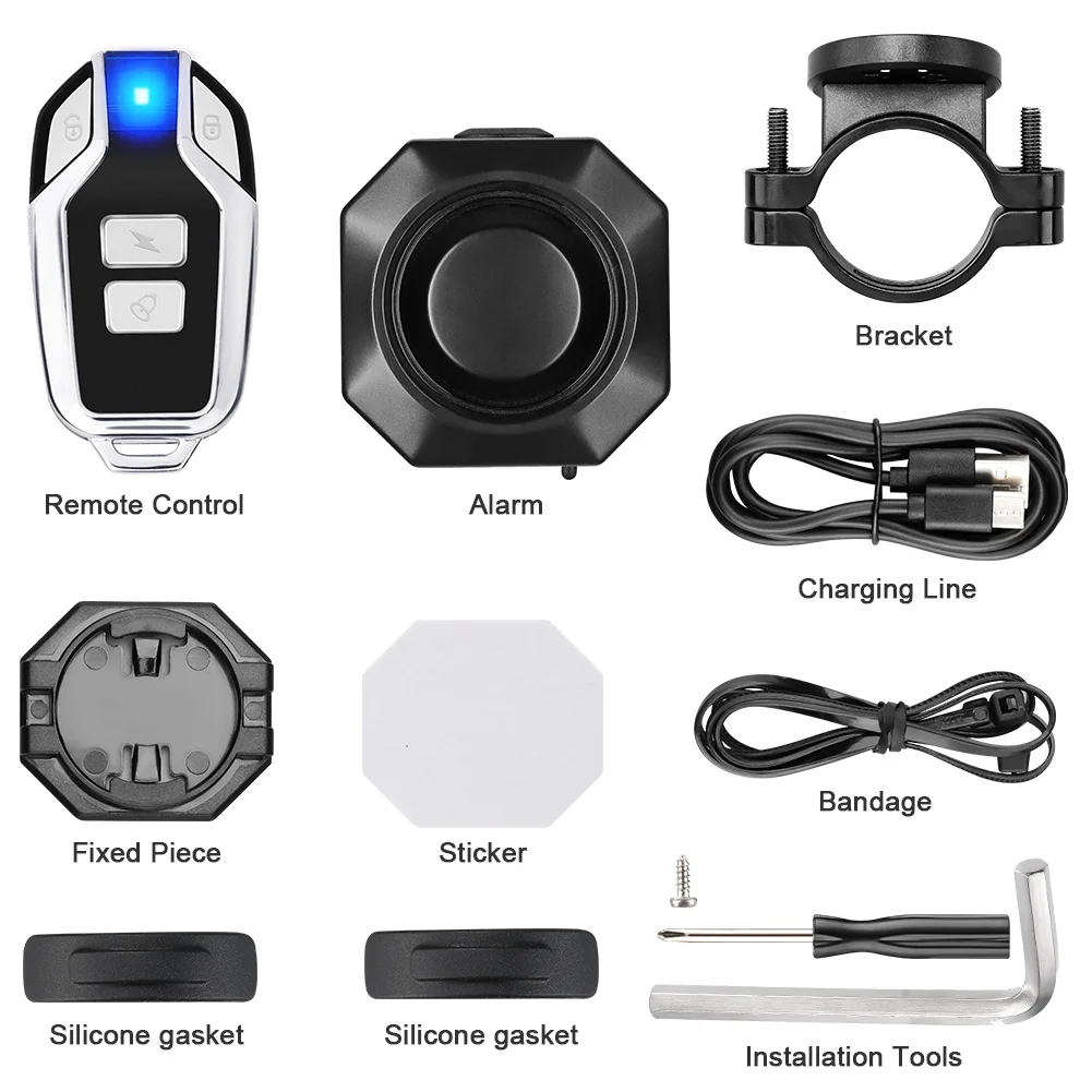 Awapow Bicycle Alarm Remote Control Bike Anti Theft Vibration Alarm 110dB Motorcycle Bicycle Detector USB Rechargeable