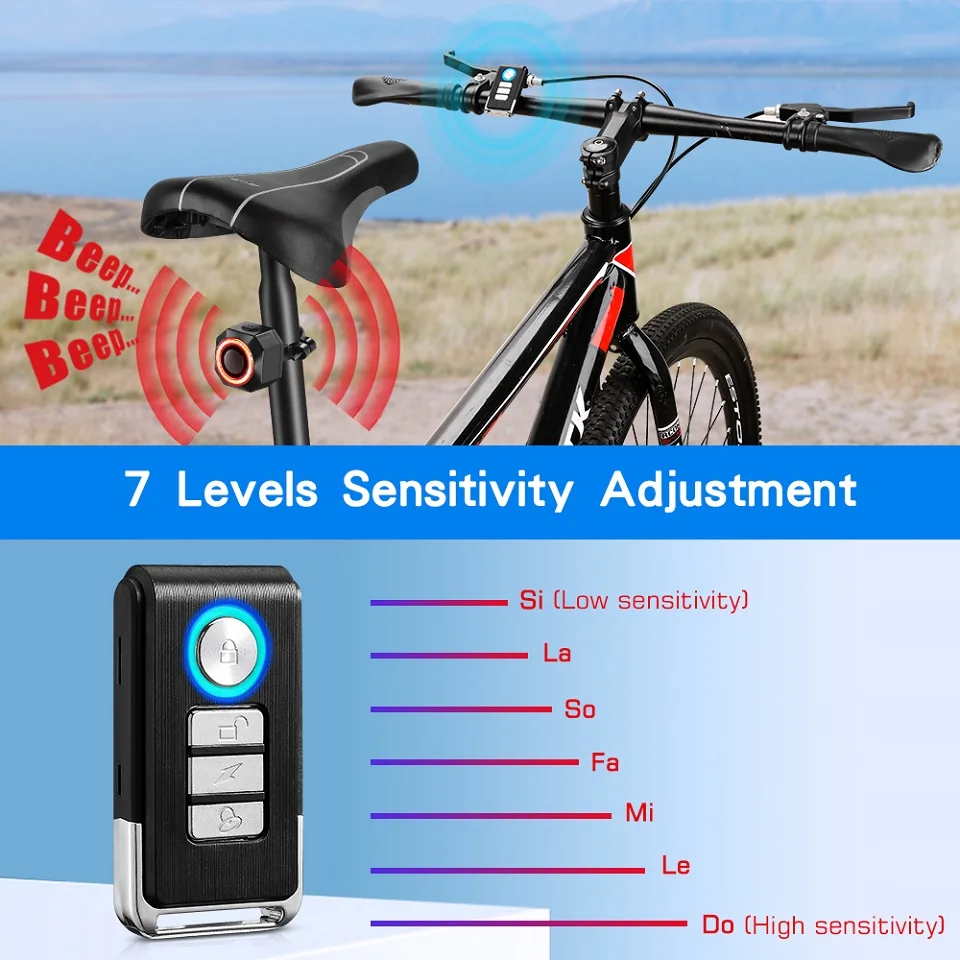 Awapow Bicycle Alarm Remote Control Bike Anti Theft Vibration Alarm 110dB Motorcycle Bicycle Detector USB Rechargeable