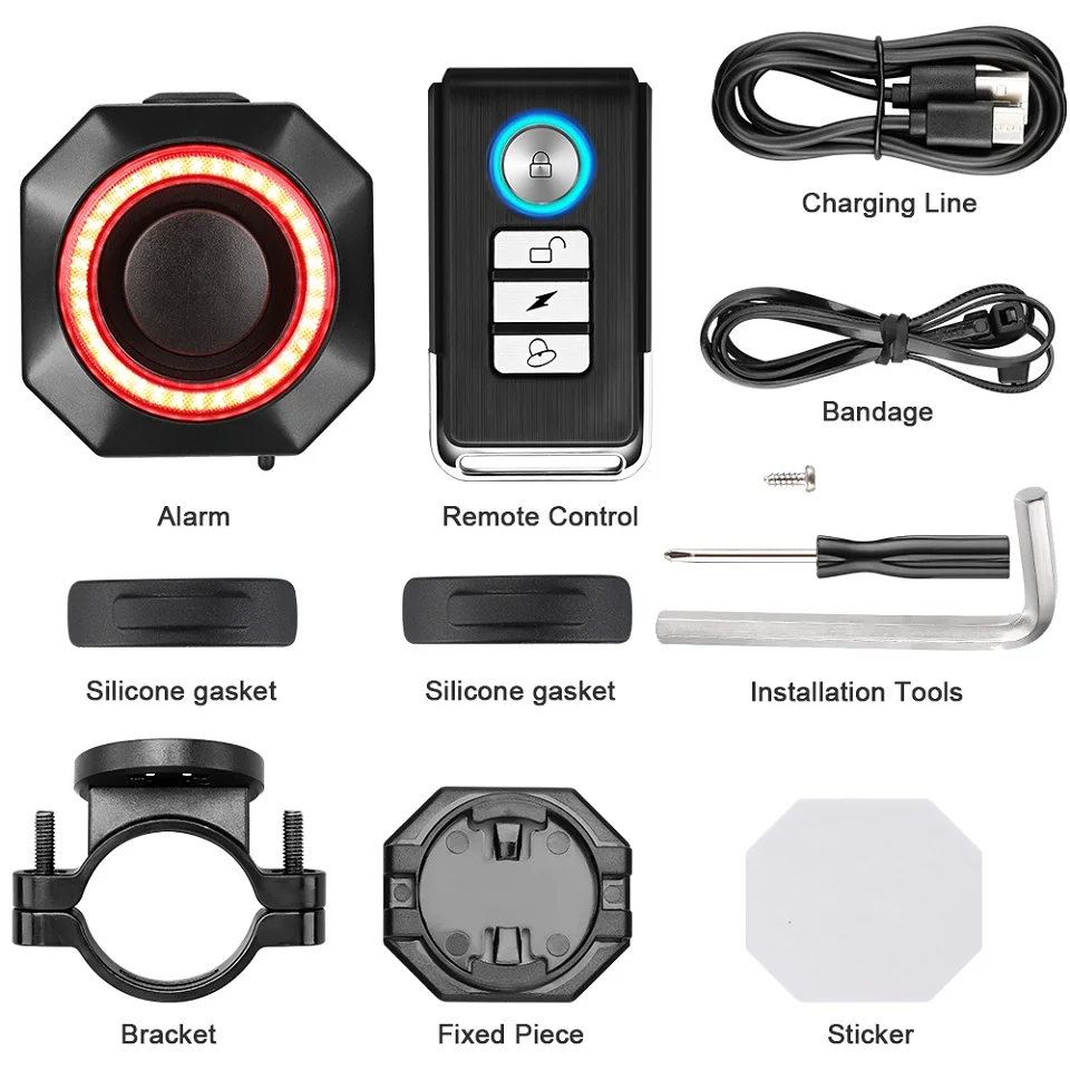 Awapow Bicycle Alarm Remote Control Bike Anti Theft Vibration Alarm 110dB Motorcycle Bicycle Detector USB Rechargeable