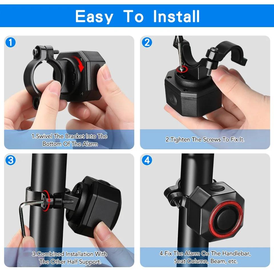 Awapow Bicycle Alarm Remote Control Bike Anti Theft Vibration Alarm 110dB Motorcycle Bicycle Detector USB Rechargeable