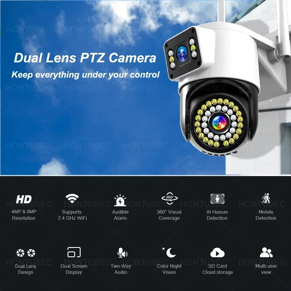 Yoosee 4K 8MP Dual Lens Dual Screens Color Night Vision Motion Detection Two Way Audio Outdoor Waterproof Wifi Security Camera