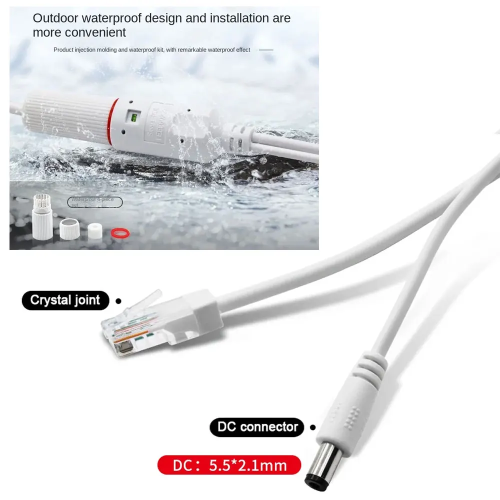 IEEE802.3af/at 48V to 12V POE Spliter Waterprrof With Video / Power Adapter Cable Supply Module Injector for IP Camera Extender