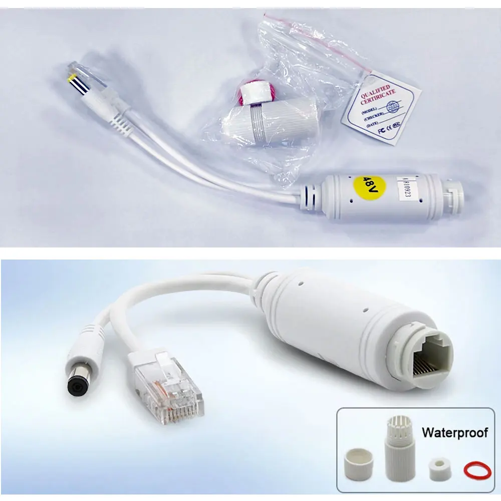 IEEE802.3af/at 48V to 12V POE Spliter Waterprrof With Video / Power Adapter Cable Supply Module Injector for IP Camera Extender