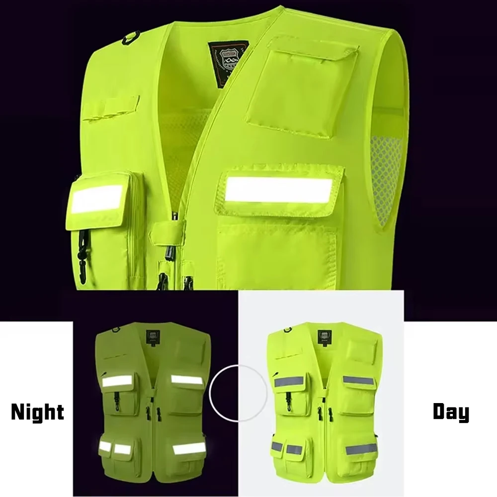 Safety Vest Man Working Clothes Multi Pocket Photography Hiking Fishing Breathable Mesh Hi Vis Work Vest