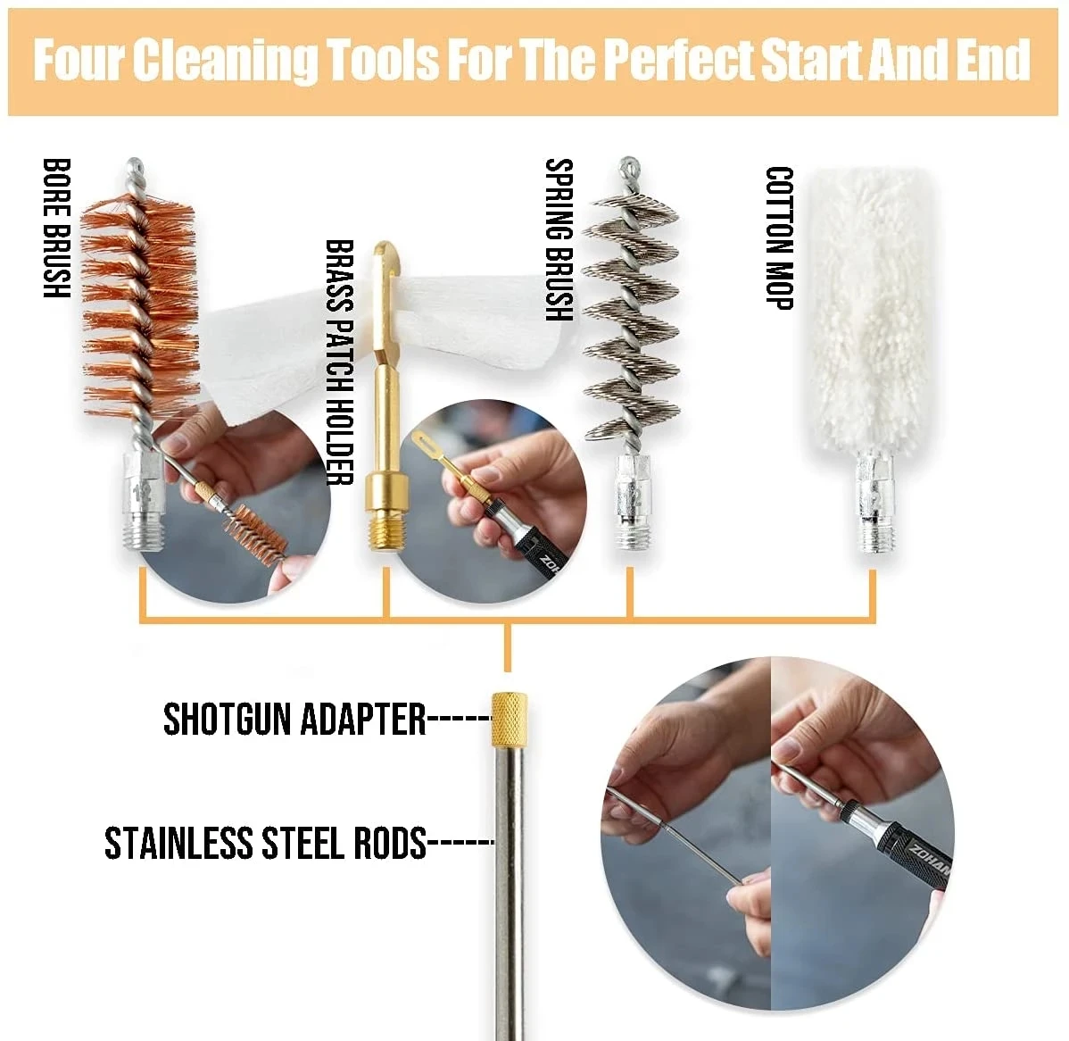 ZOHAN Gun Cleaning Kit for 12 Gauge Shotgun Cleaning Kit Universal Brush Shotgun Cleaner for Hunting Shooting