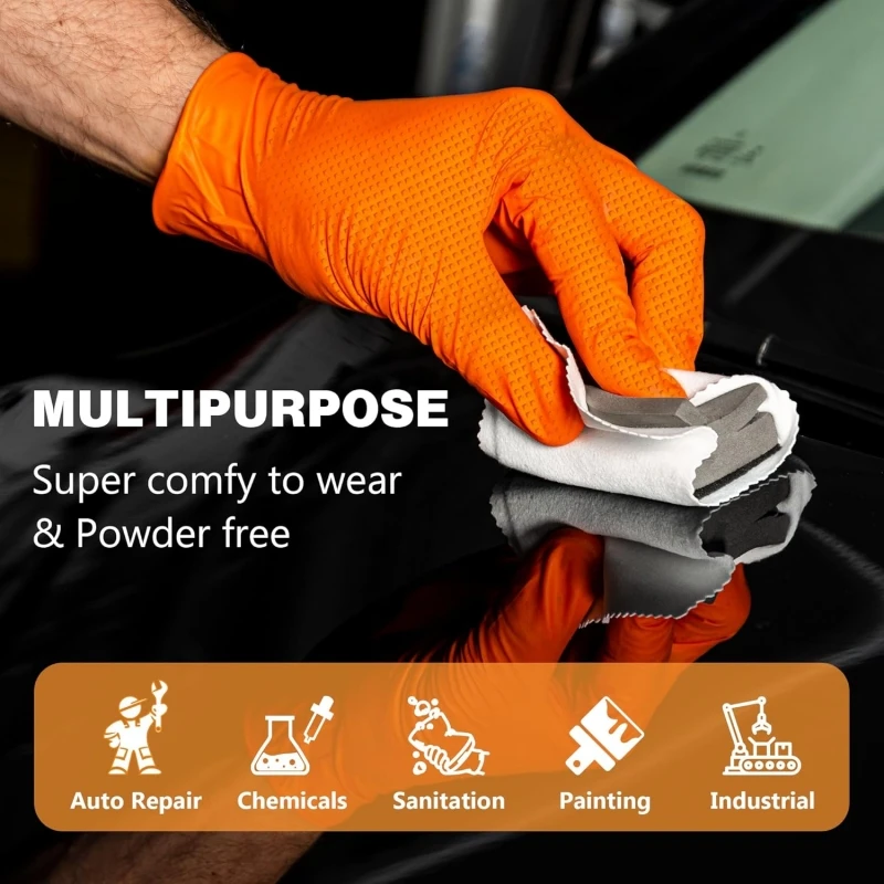 8mil Nitrile Gloves Thick 30/50PCS Industrial Disposable Gloves with Diamond Textured Latex Free Heavy Duty Mechanic Auto Gloves
