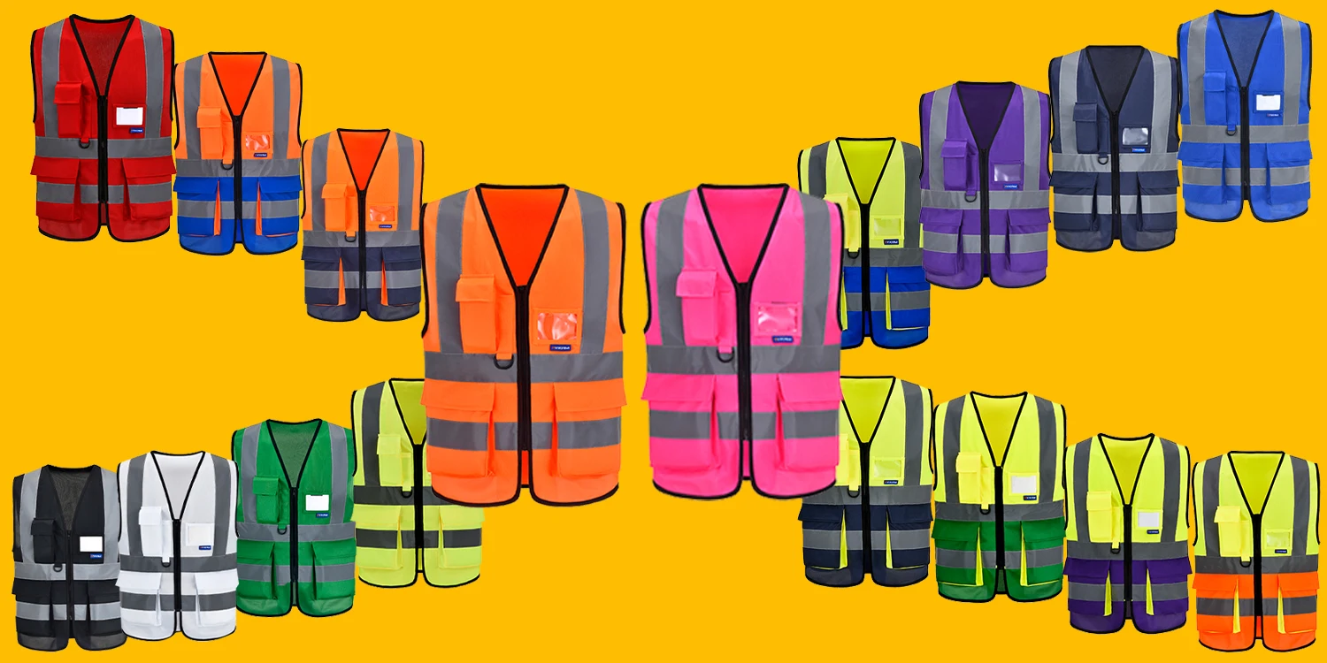 AYKRM 21 Colour (XS-8XL) Hi Vis Viz High Visibility Reflective Zip Pocket Security Waistcoats Jacket Workwear Vests