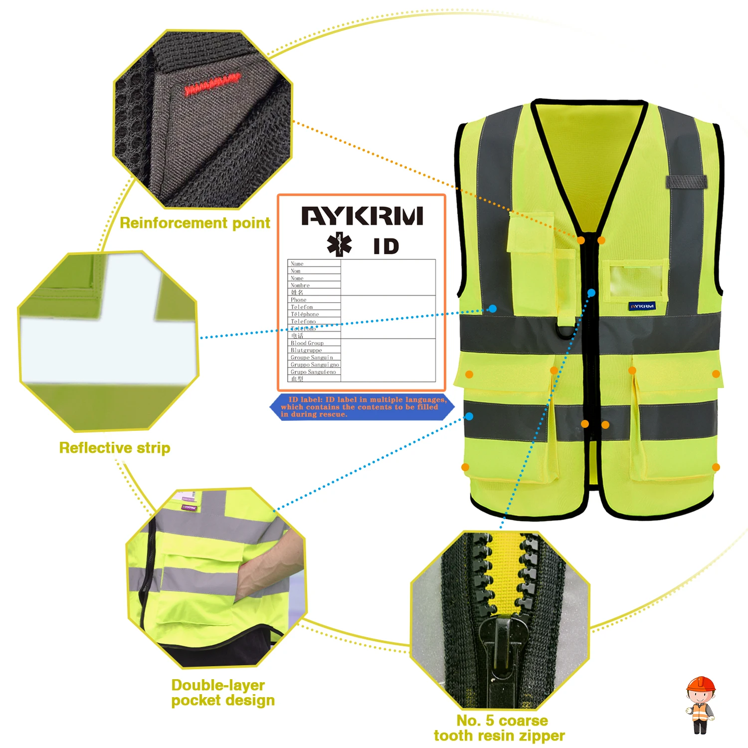 AYKRM 21 Colour (XS-8XL) Hi Vis Viz High Visibility Reflective Zip Pocket Security Waistcoats Jacket Workwear Vests