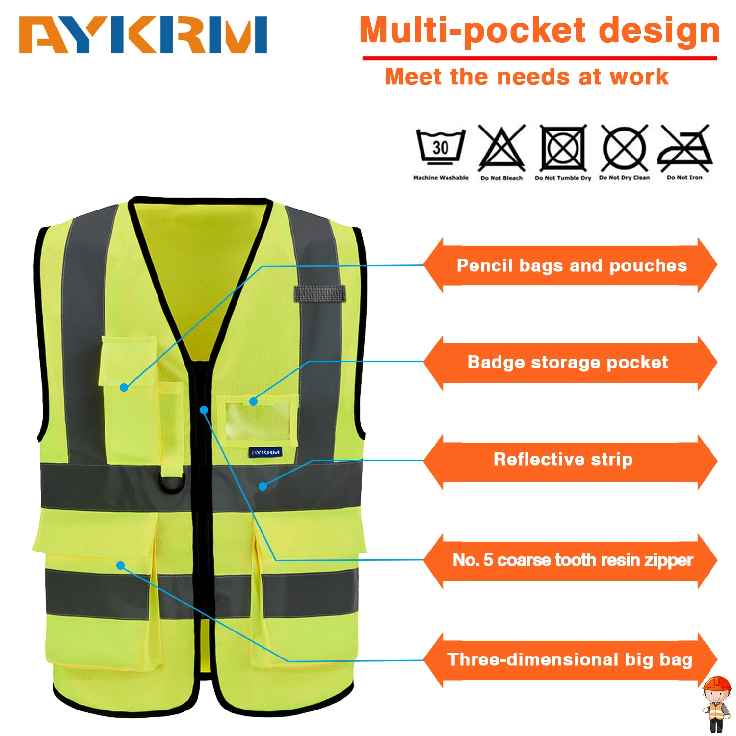 AYKRM 21 Colour (XS-8XL) Hi Vis Viz High Visibility Reflective Zip Pocket Security Waistcoats Jacket Workwear Vests