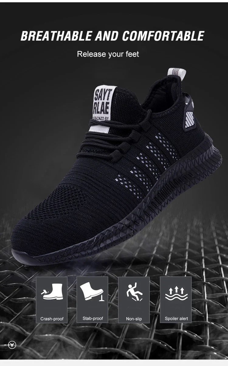 Work Safety Shoes Summer Breathable Men Air Cushion Work Protective Sneakers Anti-Puncture Work Shoes Male Steel Toe Shoes