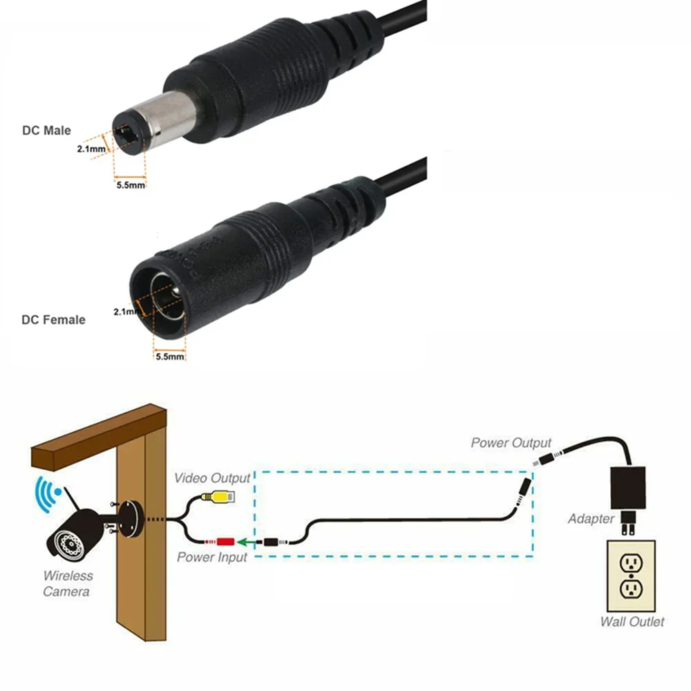 DC 12V Power Adapter Extension Cable 3/5/10/30M 5.5 * 2.1mm Male Female Power Cord Extend Wire Cable For CCTV Camera Router 